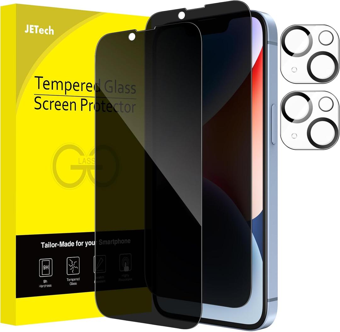 JETech Privacy Full Coverage Screen Protector for iPhone 14 Plus 6.7-Inch with Camera Lens Protector, Anti-Spy Tempered Glass Film, 2-Pack Each