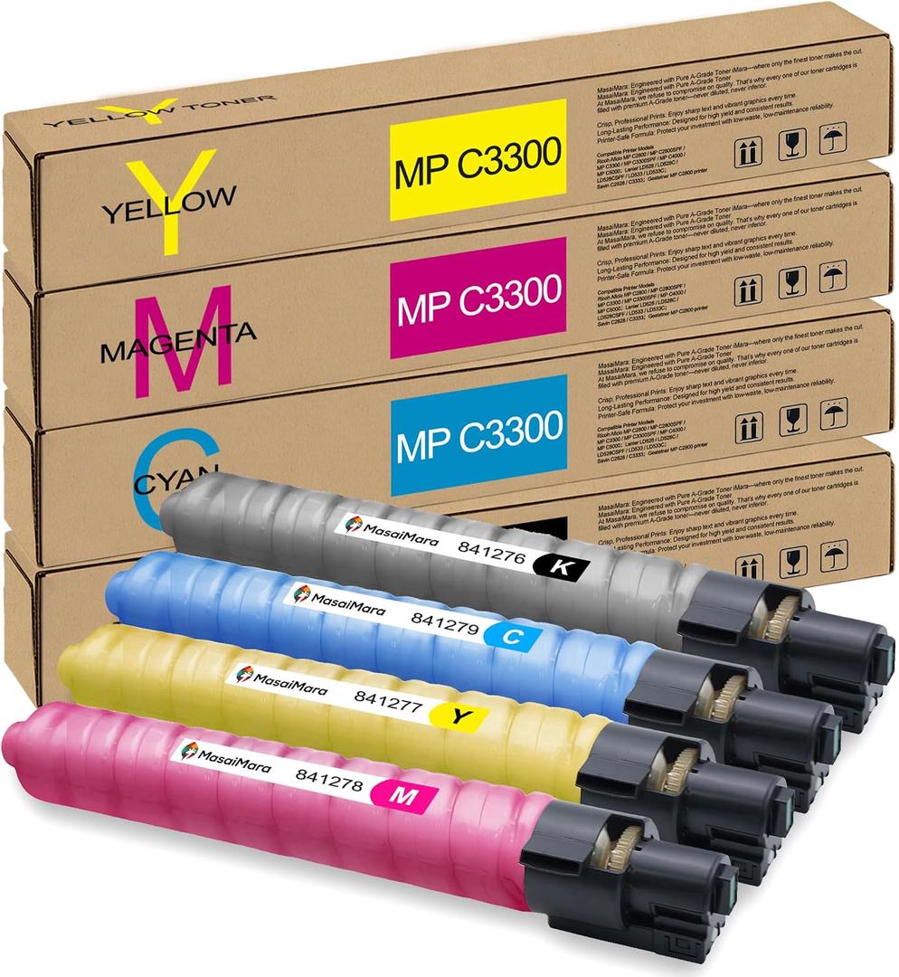 MasaiMara MP C3300 Compatible Toner Cartridges for Ricoh Aficio MP C2800 C2800SPF C3300 C3300SPF C4000 C5000 Gestetner MP C2800 Savin C2828 C3333 Lanier LD528 LD528C LD528CSPF LD533 LD533C Printer