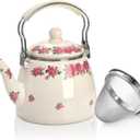 SOUJOY 3.5 Quart Enamel Tea Kettle for Stovetop, Vintage Floral Teapot with Stainless Steel Infuser and Heat-Resistant Handle for Home Kitchen Camping, Perfect Housewarming Wedding Gift