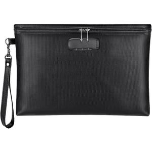 Fireproof Money Bag with Lock, ZOOPIP 11.2"x7.6" Fireproof Cash Bag with Zipper Closure, Storage Pouch for A5 Size Document, Cheque, Cash, Cell Phone, Tablet, Credit Card, Passport, Jewelry (Black)