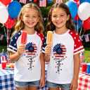 Kids Patriotic T-Shirt for Girls 4th of July Outfit American Flag Sunflower Shirt Kids Independence Day Clothes Size 8T