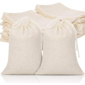 Tatuo 50 Pcs 6 by 8 Inches Muslin Cotton Drawstring Bags Canvas Linen Sachet Bag Reusable Empty Gift Pouch for Party Home Supplies