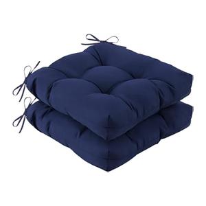 Outdoor Chair Cushions, Outdoor Cushions, Patio Chair Cushions, Indoor Full-Length Ties for Non-Slip Support, Premíum Comfortable Thick Fiber, Set of 2 (Navyblue, 19 x19 Inch)