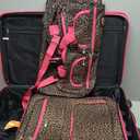 Rockland Vara Softside 3 Piece Upright Luggage Set, Expandable, (20"/28"/22" Rolling Duffel), Pink Leopard