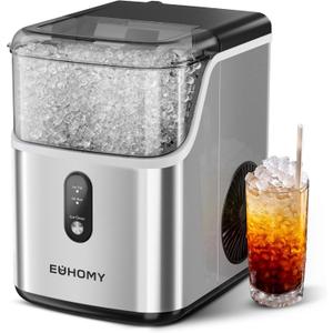 EUHOMY Nugget Ice Makers Countertop, Pebble Ice Maker Machine with 34lbs/24H Soft Ice, Self-Cleaning Sonic Ice Maker with Ice Scoop&Basket, Pellet Ice Maker for Home/Kitchen/Office(Stainless Steels) (Silver)