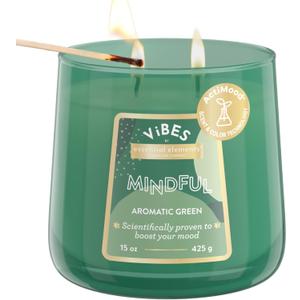 Candle-Lite Vibes Aromatic Green Mood-Enhancing Scented Candles, 15 oz Jar, Aromatherapy, Proudly Poured in The USA, 2-Wick, 86 Hours Burn Time, Perfect Relaxation Gift (Mindful (NEW))