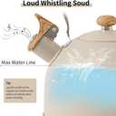 LONFFERY Tea Kettle for Stove Top, 2.5 Quart Whistling Tea Kettle, with Food Grade Stainless Steel and Wood Pattern Folding Handle, Creamy White
