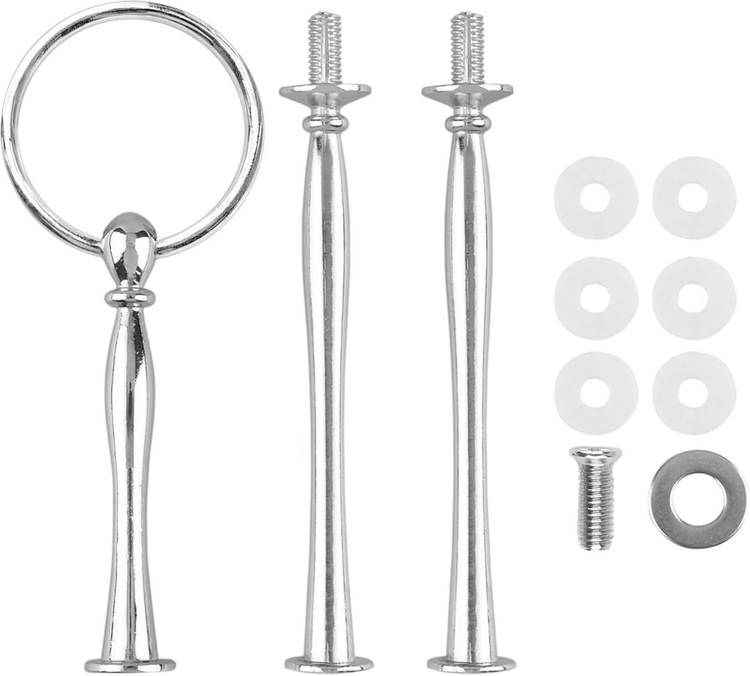 3 Tier Round Metal Cake Stand Holder Heavy Duty Fruit Plate Handle Fittings Hardware Rod (Silver Circle)