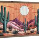 flangairy Desert Wall Art Crafts String, 23.6x11.8 Inch Cactus Arizona Desert Landscape Picture Wall Decor, Boho Western Aztec Living Room Bathroom Bedroom Southwestern Home Decorations