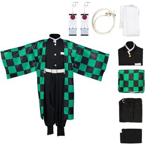 Kids Tanjiro Kamado Nezuko Giyuu Japanese Anime Kimono Outfit Halloween Costume (Small)