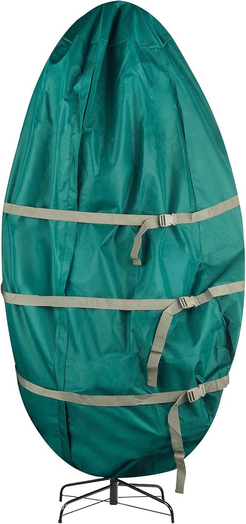 Christmas Tree Storage Bag - Upright Zippered Canvas Cover for 9-Foot Artificial Trees with Buckle Straps and Cinch by Tiny Tim Totes (Green)
