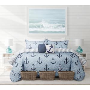 Quilts for Double Queen Bed Blue Anchors Bedspreads Soft Bed Summer Quilt Lightweight Microfiber Bedspread-Modern Style Pattern Coverlet for All Season - 3 Piece (1 Quilt, 2 Pillow Shams)