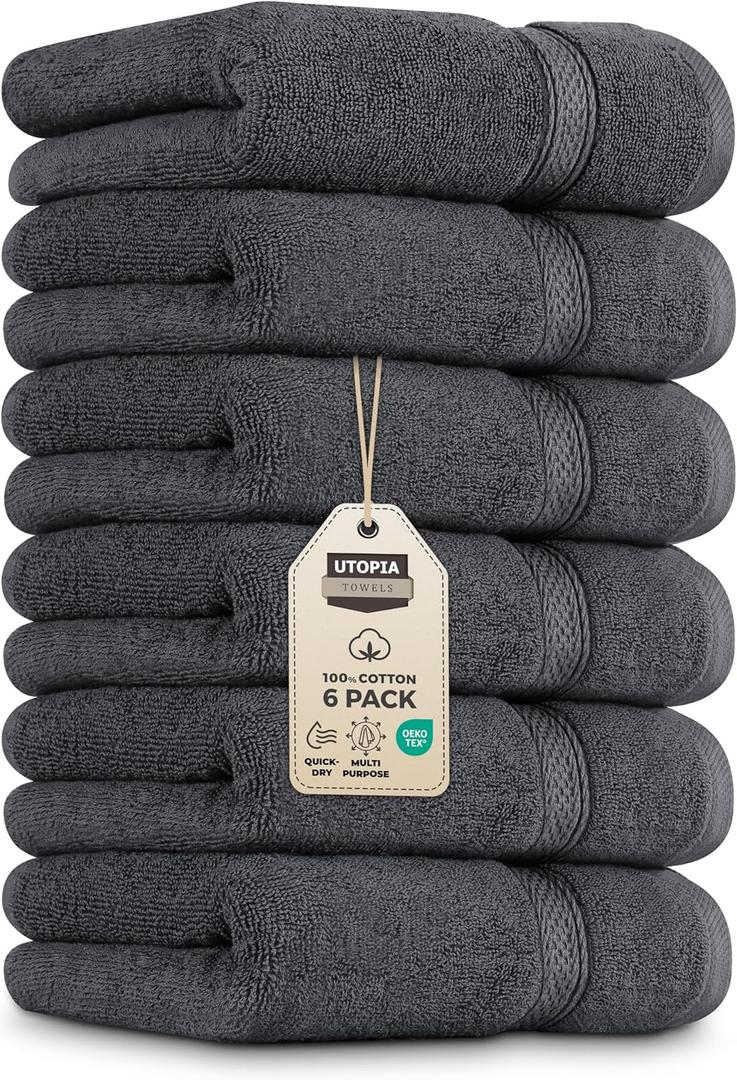 Utopia Towels 6 Pack Premium Hand Towels Set, 16 by 28 inches, 100% Ring Spun Cotton, Ultra Soft and Highly Absorbent 600GSM Towels for Bathroom, Gym, Shower, Hotel, and Spa, Grey