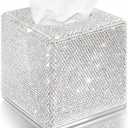 Bling Tissue Box Cover Square for Bathroom Sparkling Cube Decorative Kleenex Tissue Box Holder Table Countertop Decorative for Home Office