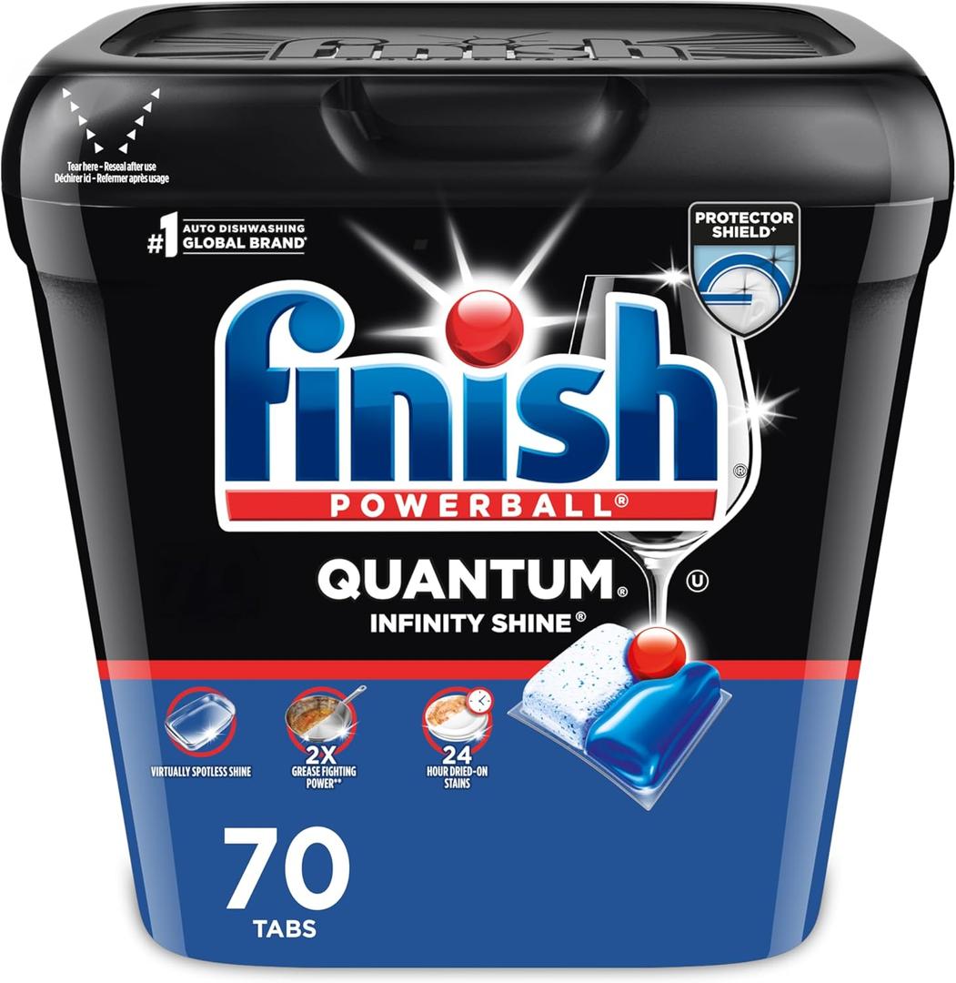 Finish Quantum Infinity Shine Dishwasher Pods, No Pre-Rinse Dishwasher Detergent Soap Removes 24HR Dried-On Stain and Grease, Leaving a Virtually Spotless Shine, 70 Count