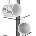 HarJue Mug Holder Tree, Coffee Cup Stand Holder, Thick Base Mug Rack for Kitchen Home Bar Cabinet, 9 Hooks (4-Tier, Matte Black)