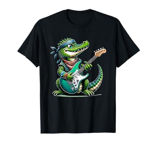 Crocodile Rock Star: Playful Guitar-Playing Alligator T-Shirt, Size: 3XL