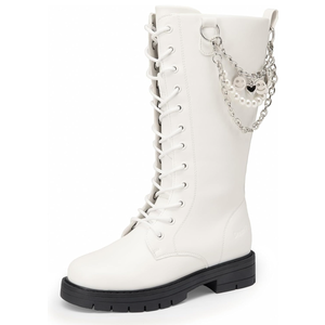 DREAM PAIRS Girls Riding Boots Knee High Side Zipper Mid Calf Shoes Little Kid/Big Kid Size 13, Whit