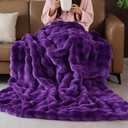 Purple Faux Fur Throw Blanket for Couch, Double-Sided Bubble Textured Plush Blanket with Soft Flannel Back, Decorative Throw for Sofa or Bed, Machine Washable, 60x80 Inches, 860 GSM