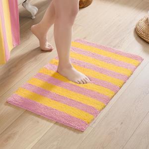 MONDAY MOOSE Bath Mat with Striped Design, Microfiber Absorbent Non Slip Tufted Rug for Floor, Shower or Kitchen (20x32 inch, Sunrose)