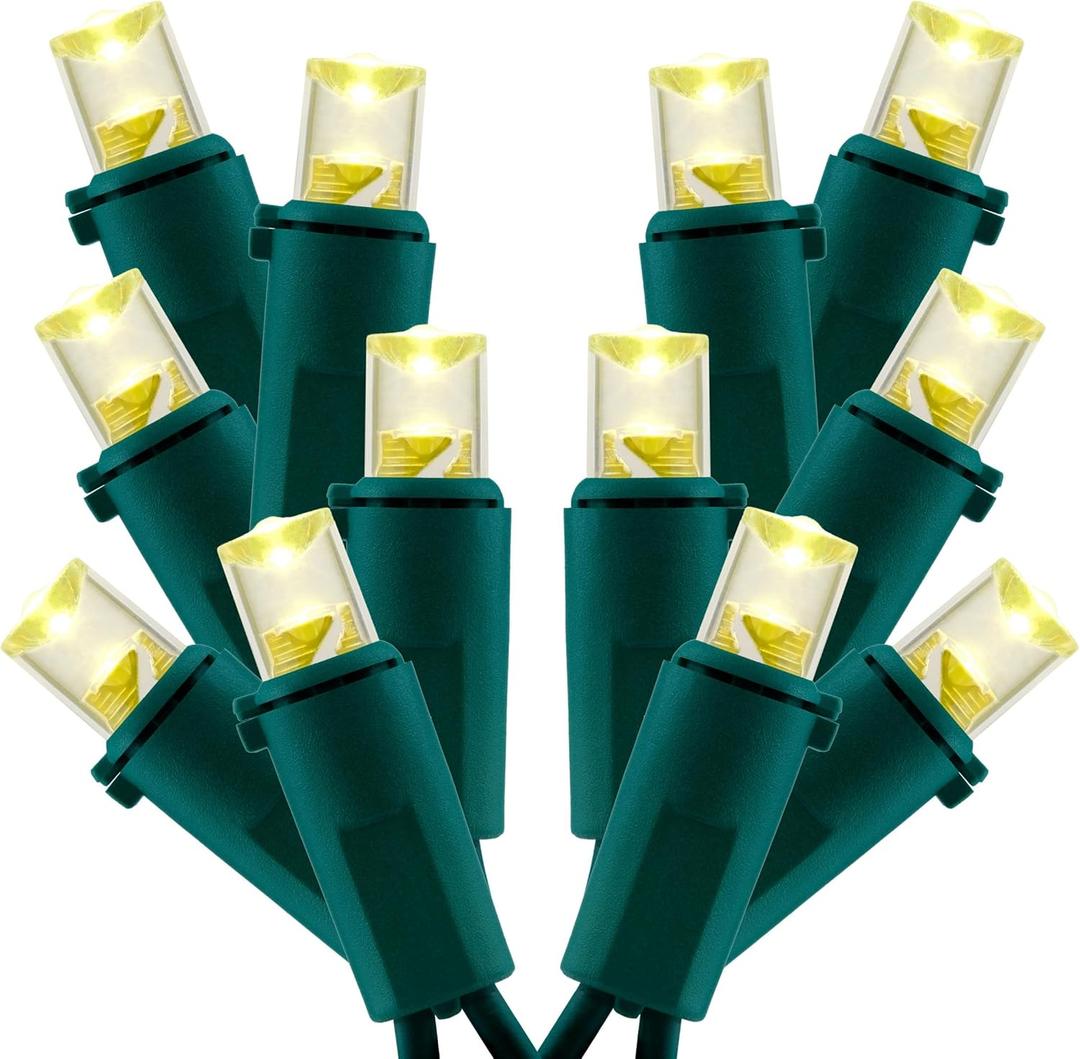 Warm White Wide Angle Christmas Lights, Pack of 2 Sets 25 Ft 100 LED Green Wire 5mm UL Certified Commercial Grade Holiday String Light