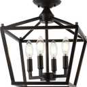 JONATHAN Y JYL7610A 12" Modern Farmhouse Semi Flush Mount Ceiling Light, 4-Light Oil Rubbed Bronze Lantern Fixture, Pagoda Candelabra Light for Low Ceilings, Entryway, Hallway, Kitchen, Bedroom