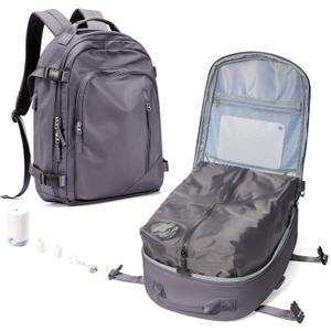 BJLFS Travel Vacuum Backpack for Women Men, Vacuum Seal Compression bag with Electric Pump, Waterproof Carry On Suitcase Luggage Flight Approved Personal Item Bag with USB Charger, Purple