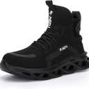 XUNRUO Work Safety Boots for Men and Women Steel Toe Lightweight Breathable Pull on Construction Boots (12.5 Women/11 Men, Black)