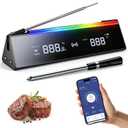 2 in 1 Wireless Meat Thermometer with 1 Wired Probe, RGB Cooking Progress Light, LCD Base, Smart APP Control, IPX8 Waterproof, Digital Food Thermometer for Grill, Smoker, Oven, Sous-Vide & Rotisserie (Black&Gray)