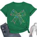 Christmas Shirts for Women Bow Christmas Shirt Coquette Bow Tshirt Xmas Lights Tee Holiday Vacation Casual Outfit
