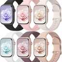6 Pack Sport Bands Compatible with Apple Watch Bands 38mm 40mm 41mm 42mm 44mm 45mm 46mm 49mm for Women Men, Soft Wristband Silicone Sport Strap for iWatch Bands Series 11 10 9 8 7 6 5 4 3 2 1 Ultra SE (Black/ Pink Sand/ Starlight/ White/ Smoke Violet/ Milk Tea)