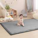 Baby Play Mat for Floor,1.3" Thick Memory foam Tummy Time Mat,79"158 Extra Large Soft Velvet Nursery Rug,Non Slip Safe for Crawling,Toddlers,Infants,kids,Tatami Style for Living Room(Dark Grey)
