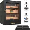 CASE ELEGANCE Luca Humidor Cabinet Stores 80-100, Cigar Humidor Box with Spanish Cedar, Glass Display, Easy Humidification System, Digital Hygrometer - Black
