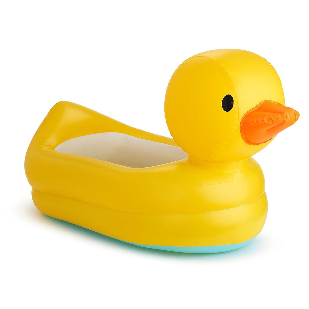 Munchkin Duck Inflatable Baby Bathtub for Babies 6-24 Months, White Hot Heat Alert, Great for Home or Travel, Classic Yellow Ducky (1 Count (Pack of 1))