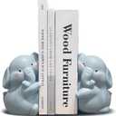 HINUGO Cute Elephant Bookends Decoration, Book Ends for Heavy Books, Book Holders for Shelves in Home Office Childrens Rooms Desk Bookshelf, Great Christmas Birthday Gift