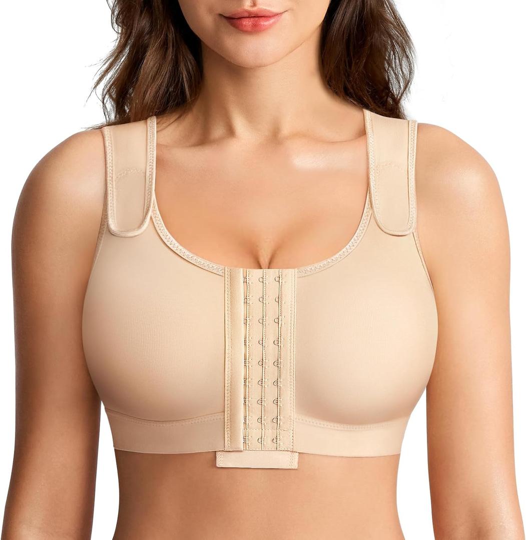 BRABIC Post Surgery Compression Bras for Women Front Closure Mastectomy Bra with Wide Adjustable Straps Wirefree, Nude, S