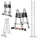 DEZEX A Frame Telescoping Ladder 16.5 FT Stainless Steel, 375lbs Capacity With Balance Bar and Movable Wheels, Multi-Purpose Collapsible for Indoor Outdoor Work