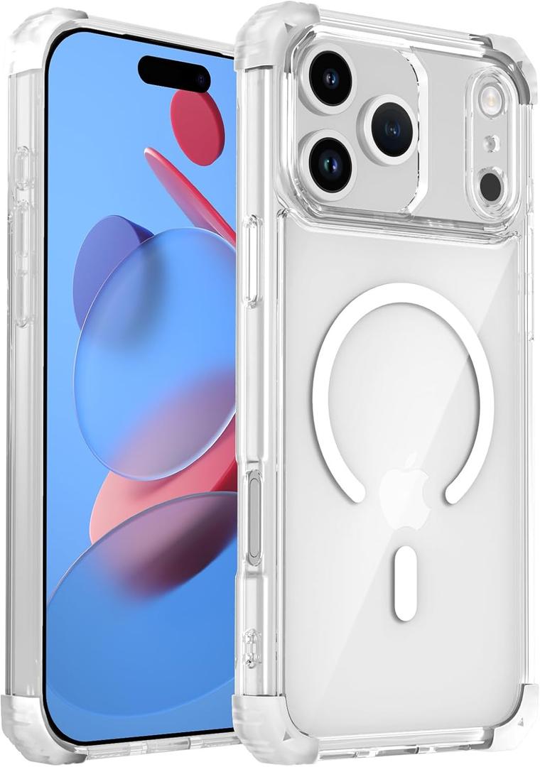 Magnetic Clear Case for iPhone 17 Pro Case Crystal Clear, [Anti-Yellowing][Military-Grade Protection], Shockproof Protective Bumper Cute Transparent Slim, Compatible with MagSafe, Clear White
