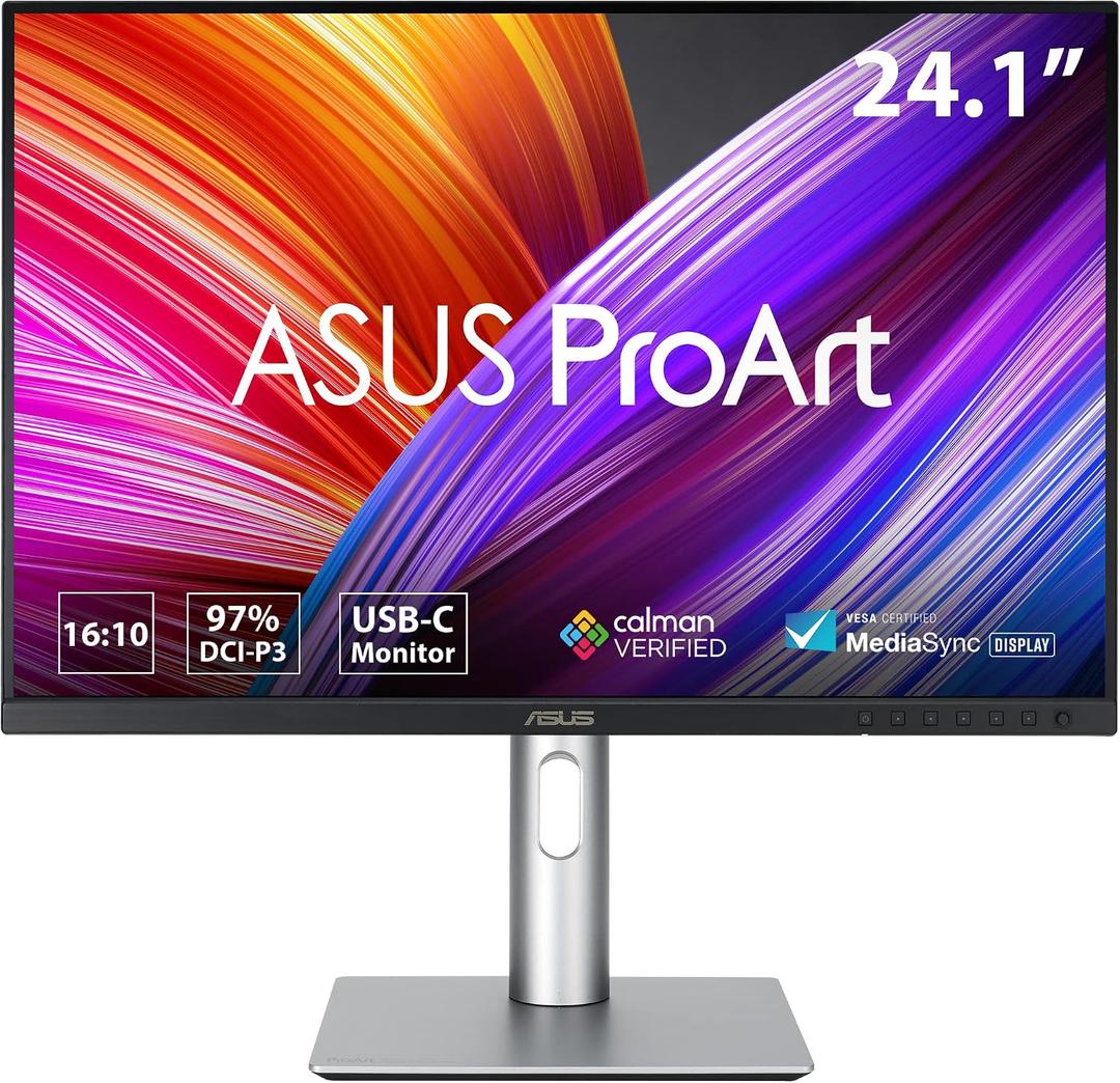 ASUS ProArt 24” (24.1” viewable) 16:10 HDR Professional Monitor (PA248CRV) - IPS, (1920 x 1200), 97% DCI-P3, ΔE < 2, Calman Verified, USB-C PD 96W, DisplayPort, Daisy-Chain, Ergonomic