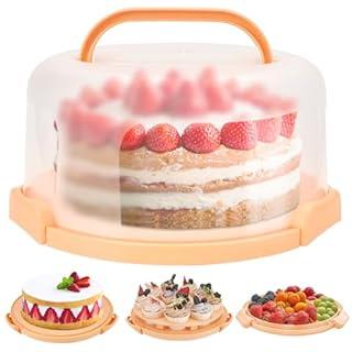 Cake Carrier with Lid and Handle, Ohuhu BPA-Free Cake Containers Cake Holder for 10 inch Cake with 2 Handle Cupcake Carrier - Plastic Cover Two Sided Base for Transport Pie Nut Fruit Mothers Day Gifts