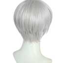 ANOGOL Wig Cap+Short Silver Cosplay Wig Men Synthetic Grey Hair with Bangs Short Silver Grey Wigs with Bangs Costume Wig for Halloween Anime Cosplay Light Gray Wigs for Men Women Party Event