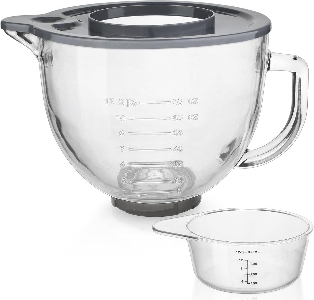 Glass Mixing Bowl Accessory 5 Quart - Compatible with KitchenAid 4.5 and 5 Quart Tilt-Head Stand Mixers 