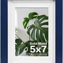 Egofine 5x7 Picture Frame Made of Solid Wood,Covered by Plexiglass Display Pictures 3.5x5/4x6 with Mat or 5x7 Without Mat for Table Top Display and Wall Mounting Photo Frame, Navy Blue