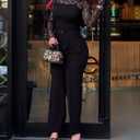 CHICME Womens Long Sleeve Mesh Top Round Neck Lace Floral See Through Blouses Casual Asymmetrical Shirt (Without Tank) (Black, S)