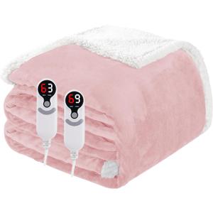 Electric Heated Blanket Queen Size 84"x90", Soft Flannel with Dual Controllers & Overheat Protection, 9 Adjustable Heat Settings & 10-Hour Auto-Off Timer, Fast Heating for Winter Comfort, Pink
