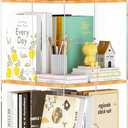 Rotating Bookshelf, 360 Degree Revolving Bookcase, 4-Tier Spinning Bookshelf, Clear Acrylic & Solid Wood Rotating Bookcase for Kids Playroom, Bedroom and Living Room, Square