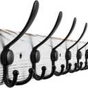 32.2'' Large Coat Rack Wall Mount Coat Hooks with 8 Metal Black Triple-Hooks Old White Pine Real Wood Plank Hat Rack for Wall Hooks