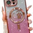 for iPhone 16 Pro Max Case, Glitter Clear Cute Paw Love Heart, Compatible with MagSafe, Strong Magnetic Full Camera Lens Protection Cover, Soft Slim Bling Phone Case 6.9" - Pink