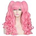 ColorGround Cute Long Curly Cosplay Wig with 2 Detachable Ponytails (Light Pink)