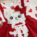 Baby Girl New Years Outfit Firework Number Letter Print Mesh Long Sleeve Romper Dress and Bow Headand 2 Pcs Set (Red)